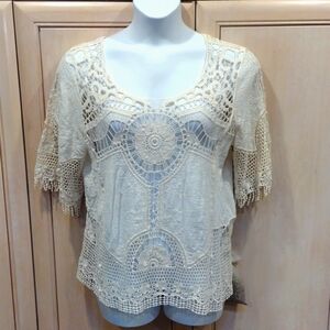 💥Cream Crochet Boho Top